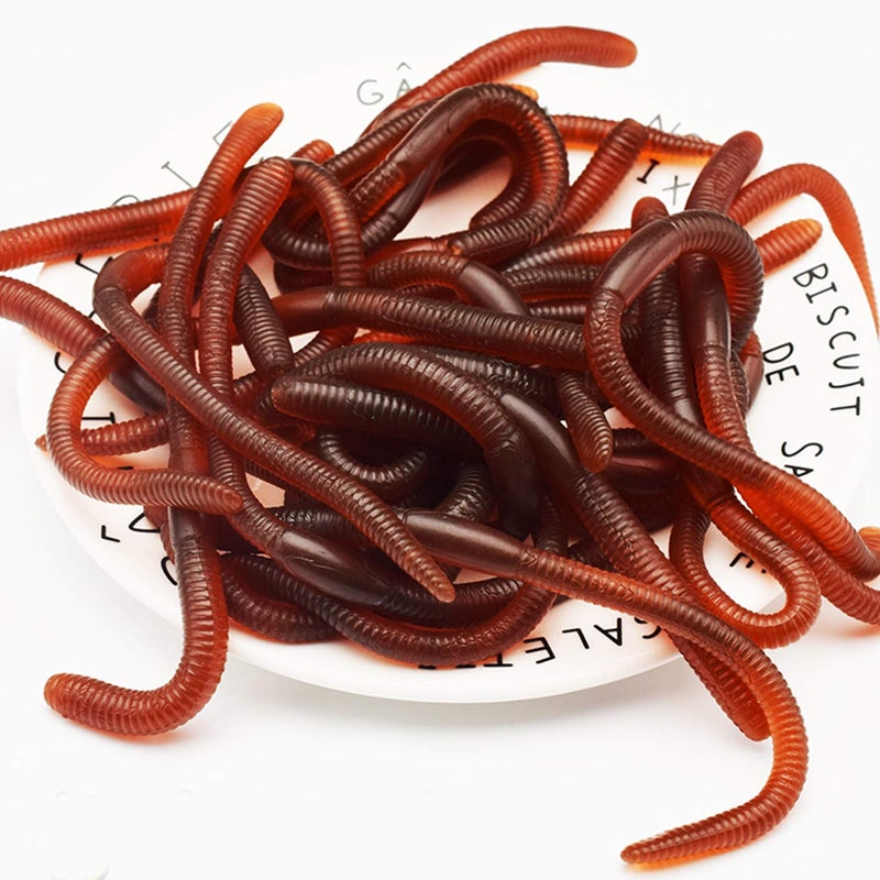Cotiny 60 Pieces Fake Earthworm Faux Trick Toy Plastic Soft Stretchy Realistic Earthworms Simulated Fishing Lures Baits for Halloween Decoration - Image 3